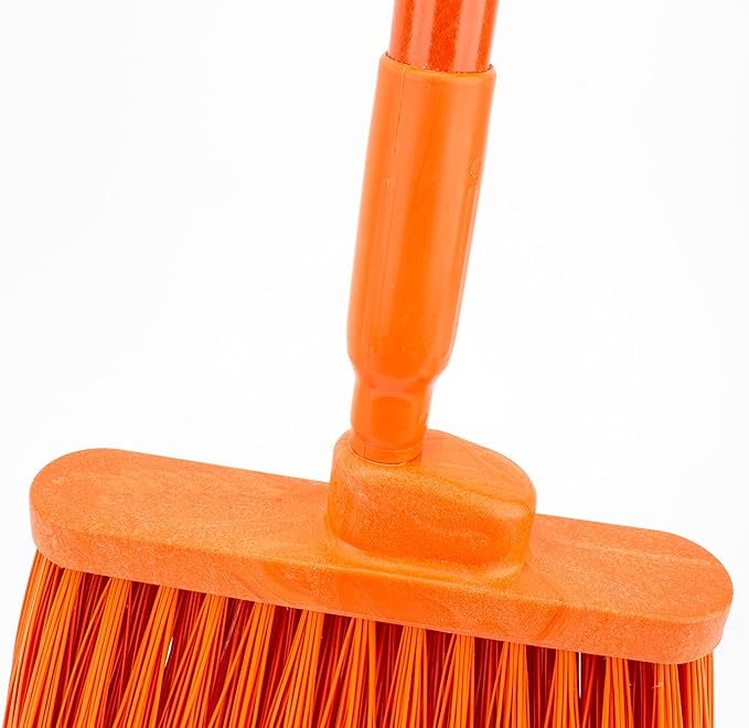 SPARTA 41082EC24 Plastic Color Coded Broom, Flagged Bristles, Long Broom With Angled Head For Large Debris, 56 Inches, Orange
