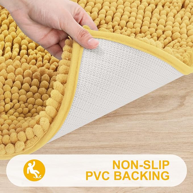 Grandaily Chenille Striped Bathroom Rugs 47x24, Extra Thick and Absorbent Bath Mats, Non-Slip Soft Plush Shaggy Shower Carpet, Machine Wash Dry, Bath Rug for Bathroom, Yellow