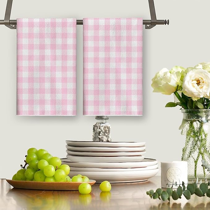 Spring Buffalo Plaid Kitchen Towels Farmhouse Gingham Dish Towel Pastel Spring Summer Checkered Decor Happy Easter Decorations for Home Party
