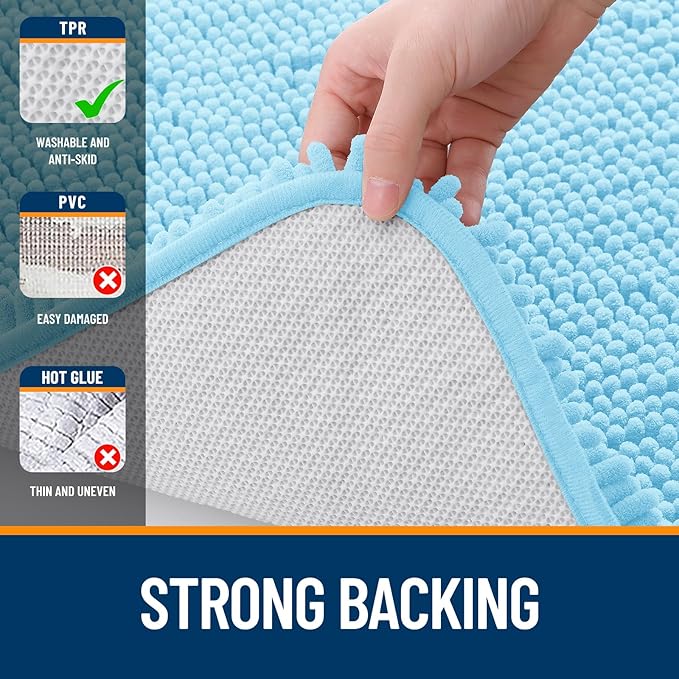 OLANLY Bathroom Runner Rugs 59x20, Soft Absorbent Chenille Bath Rugs, Rubber Backing Quick Dry, Machine Washable Long Bath Mats for Bathroom Floor, Tub and Shower, Home Decor Accessories, Sky Blue