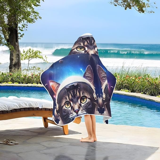 Hooded Towel for Kids Cat in an Astronaut Suit Beach Wrap Bath Towels 50x23.5in