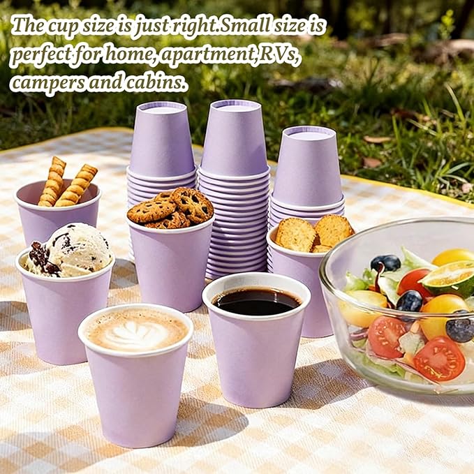 100 Pack Paper Cups, 3 oz Bathroom Cups, Moushwash Cup, Small paper Cup for Water, Juice, Candy Ideal for Party Bathroom and Office（Purple）