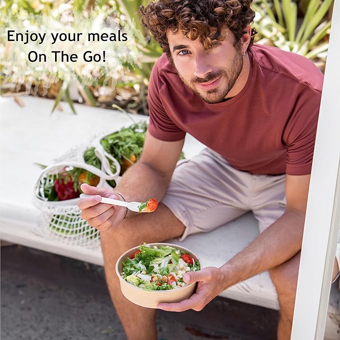 Disposable Bowls with Lid | Meal Prep Paper Bowls | To Go Salad Ramen Food Containers with Lids (17 oz - 50 Sets)