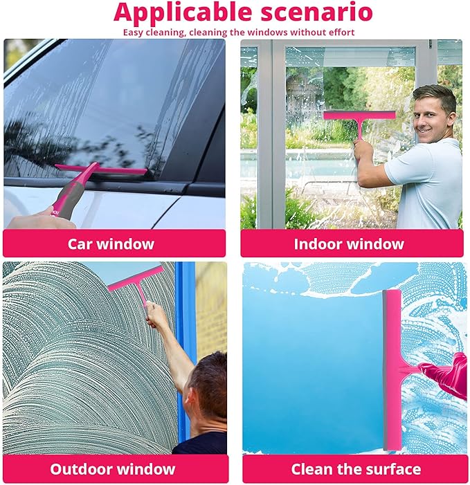 WBM Home Squeegee, Professional Scratch Free Surface Cleaner with Hanging Hole, Shower Squeegee, Pink