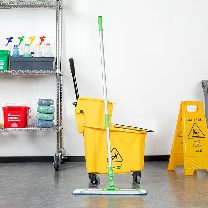 Restaurantware-HANDLE ONLY: Clean Tek Professional 60 Mop Handle, 1 Telescopic Mop Stick - Frame And Pads Sold Separately, Extends Up To 60 Inches, Green Aluminum Adjustable