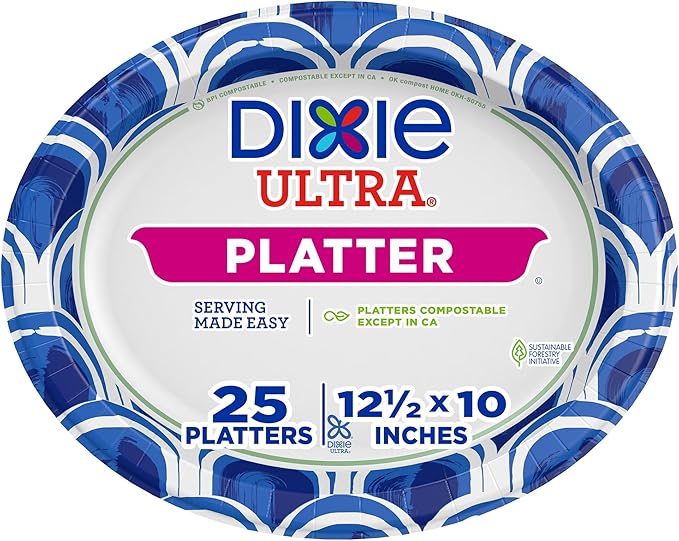 Dixie Ultra Disposable Paper Platters, 10" x 12.5", 25 Count – Durable, Sturdy Design