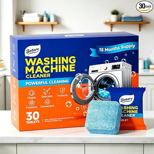 Washing Machine Cleaner tablets, 30 Count - 15 Month Supply, Deep Cleaning Deodorizer for HE Front & Top Loader Laundry Washer, Cleans Inside Drum Pump Valve Hoses, Septic Safe, Lemon Secent