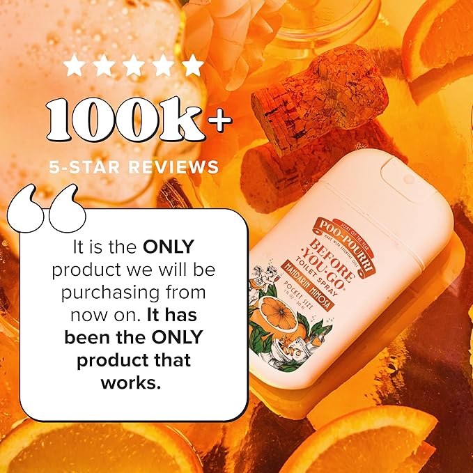 Poo-Pourri Before-You-Go Pocket Toilet Spray, Travel Essentials, Mandarin Mimosa, 1 Fl Oz, Up to 50 Uses, On-The-Go Bathroom Odor Deodorizer with Essential Oils, TSA Approved Size
