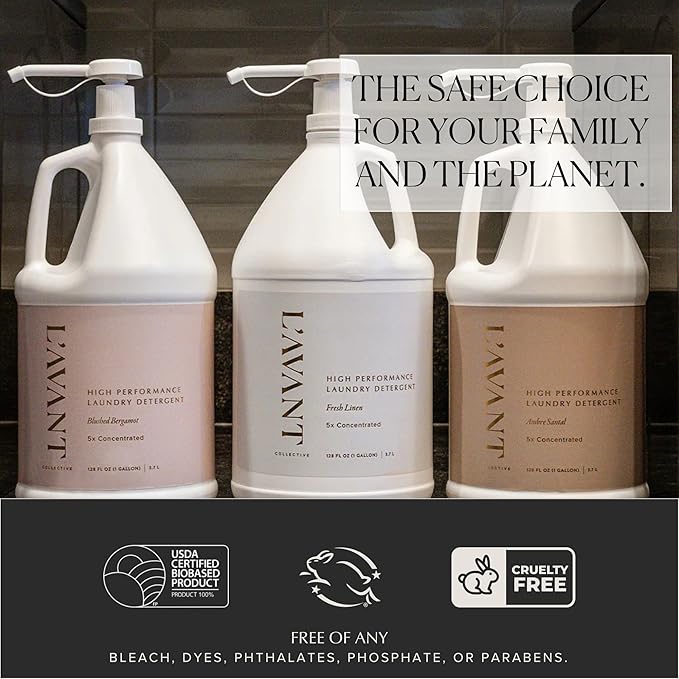 L'AVANT Collective Luxury Laundry Detergent | Blushed Bergamot | Natural Non-Toxic Liquid Laundry Soap with Enzymes | Bulk 1 Gallon, 5x Concentrated, Plant-Based, HE Compatible | 128 oz