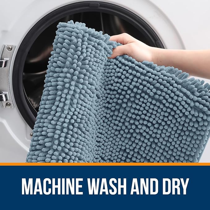 OLANLY Large Bathroom Rugs 40x32, Extra Soft Absorbent Chenille Bath Rugs, Rubber Backing Quick Dry, Machine Washable Bath Mats for Bathroom Floor, Tub and Shower, Home Decor Accessories, Airy Blue