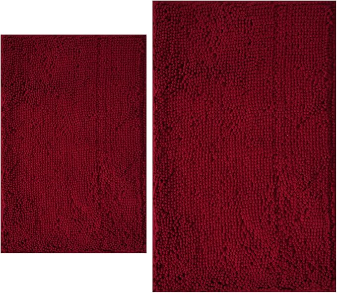 BOANKODU Bathroom Rugs Sets 2 Piece, Extra Soft Chenille Bath Mat Absorbent Bathroom Rug, Bathroom Mat with Sturdy PVC Non-Slip Bottom, Machine Washable Bath Rugs (Burgundy)