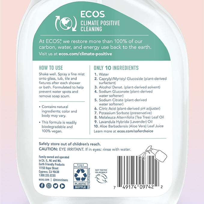 ECOS, Earth Friendly Products Shower Cleaner with Tea Tree Oil, 22 Fl Oz (Pack of 2)