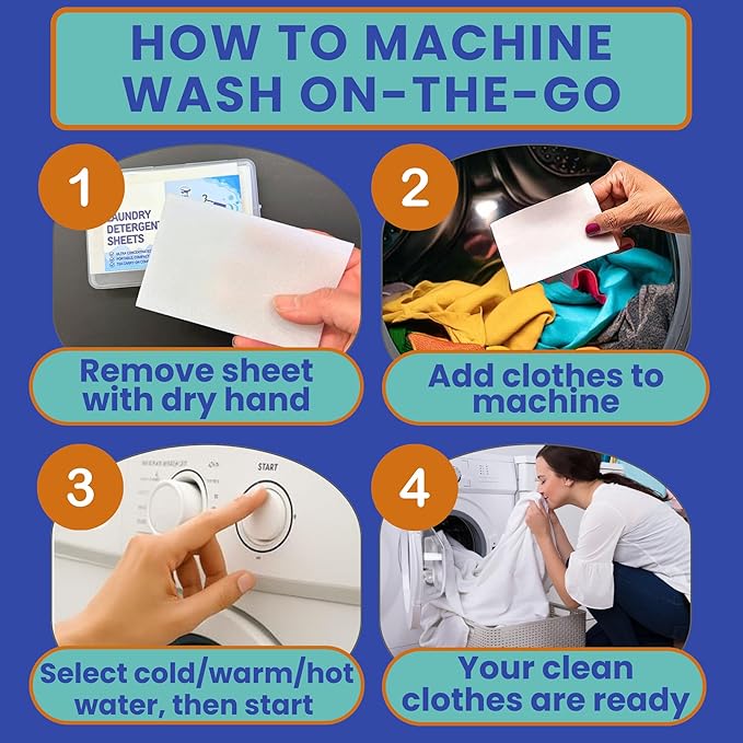 Travel Laundry Detergent Sheets Kit – 30-Count Laundry Detergent Sheets for Sink & Machine Wash, Portable Clothesline and Universal Sink Stopper for Hotels, Cruises, Camping & Trips