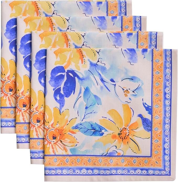 Maison d' Hermine 100% Cotton Cloth Napkins Set of 4 Everyday Reusable Square Napkins Cloth Washable Dinner Party Wedding Restaurant Hotel Kitchen Spring Summer (Girassol, 20" x 20")