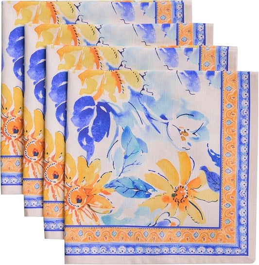 Maison d' Hermine 100% Cotton Cloth Napkins Set of 4 Everyday Reusable Square Napkins Cloth Washable Dinner Party Wedding Restaurant Hotel Kitchen Spring Summer (Girassol, 20" x 20")