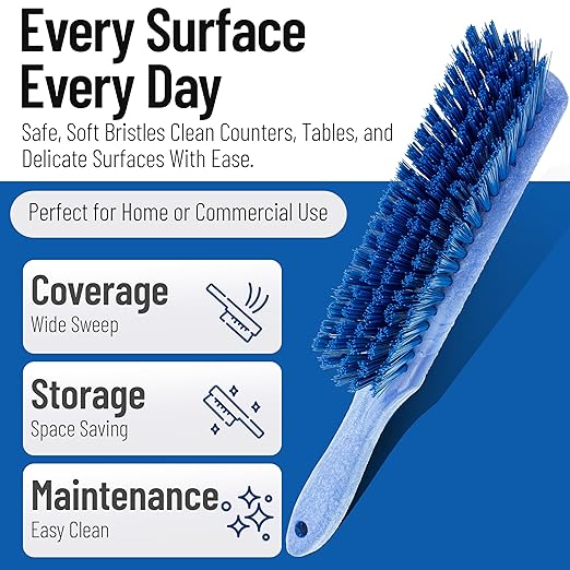 SPARTA 8 Inch Soft Counter Brush with Polyester Bristles and 5 Inch Handle, Color Coded Handheld Broom for Tables Countertops and Foodservice Surfaces, 13 Inch Overall Length, Blue, Pack of 6