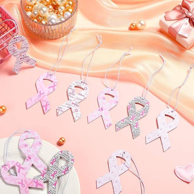 25 Pcs Breast Cancer Awareness Closet Freshener Pink Ribbon Scented Sachets Air Freshener Deodorizer Air Freshener Hanging for Car Drawers Closets Women Breast Cancer Supplies, 5 Styles