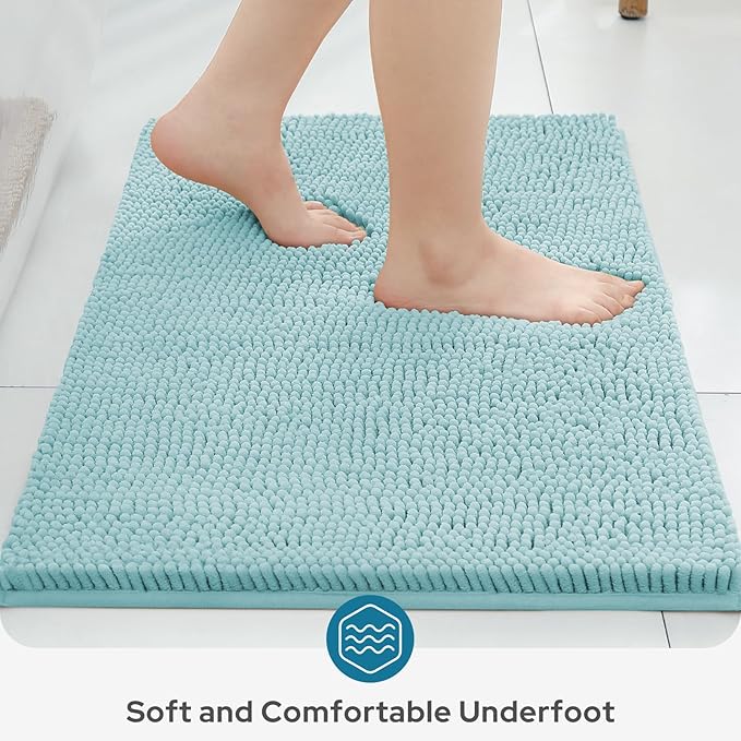 BYSURE Light Blue Bathroom Rugs Sets 3 Piece Non Slip Extra Absorbent Plush Chenille Soft Washable Bath Mats