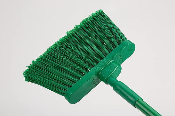 SPARTA 41083EC09 Plastic Color Coded Broom, Unflagged Bristles, Long Broom With Angled Head For Small Debris Cleaning, 56 Inches, Green, (Pack of 12)