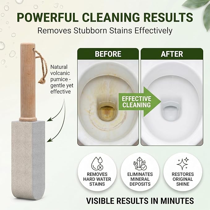 2-in-1 Natural Pumice Stone: Foot File & Multi-Surface Cleaner for Toilet, Tile, Bathroom – Removes Hard Water Rings, Rust, Calluses – Hygienic No-Touch Use, Non-Scratch, Shapeable – 2 Pack