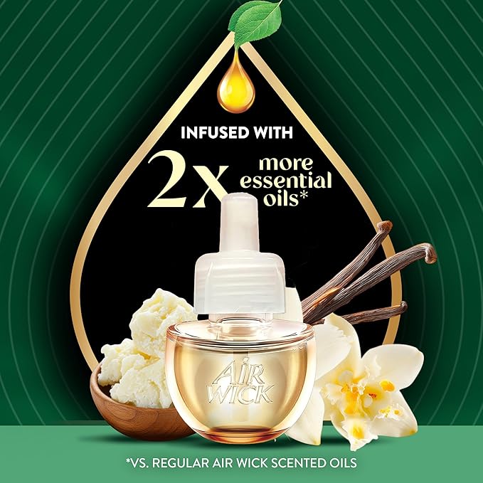 Air Wick Vibrant Plug In Scented Oil Refill,Infused with Essential Oils,Plug In Air Fresheners for Home,Sweet Vanilla & Shea Butter,(Pack of 10)