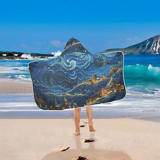 Hooded Towel for Kids Dreamy Town in Galaxy Beach Wrap Bath Towels 50x23.5in