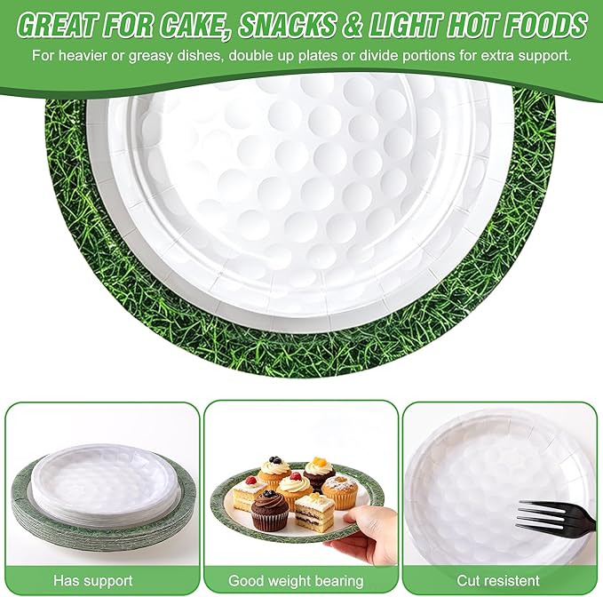 100 Pcs Golf Party Supplies for 25 Guests, Heavy-Duty 7" & 9" Paper Plates, 2-Ply 13" Napkins & Plastic Forks, Disposable Golf Themed Tableware Set for Game Day and Birthday