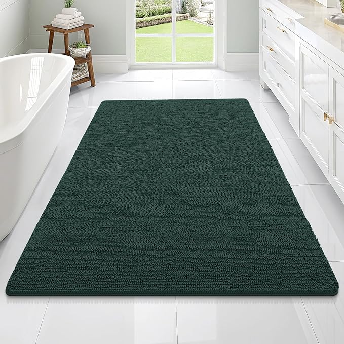 OLANLY Large Bathroom Rugs 70x46, Soft Absorbent Chenille Bath Rugs, Rubber Backing Quick Dry, Machine Washable Bath Mats for Bathroom Floor, Tub and Shower, Home Decor Accessories, Blackish Green