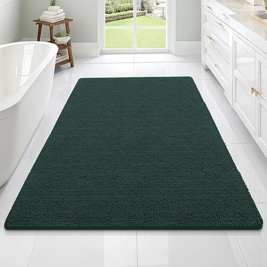 OLANLY Large Bathroom Rugs 70x46, Soft Absorbent Chenille Bath Rugs, Rubber Backing Quick Dry, Machine Washable Bath Mats for Bathroom Floor, Tub and Shower, Home Decor Accessories, Blackish Green