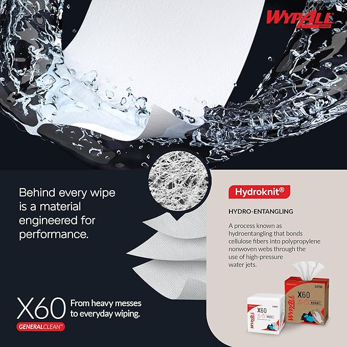 WypAll GeneralClean X60 Cloths Multi-Task Cleaning Wipes (41083), Quarterfold, Strong and Absorbent Towels, White (8 Packs of 70 Sheets, 560 Sheet Total)