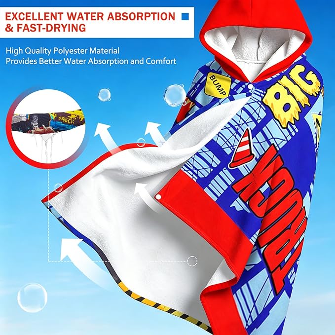 Hooded Towels for Kids - Superfine Fiber Monster Truck Toddler Hood Bath Towels Beach Hooded Poncho Absorbent Pool Toddler Swim Bath Wrap for Boys & Girls 3-10 Years Beach Essentials, 50*30 inches