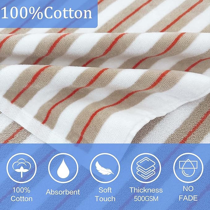 VOOVA & MOVAS Hooded Poncho Towel for Teens Unisex 100% Cotton Cozy Breathable Beach Camping Bath Cover Up Beige Red Stripe