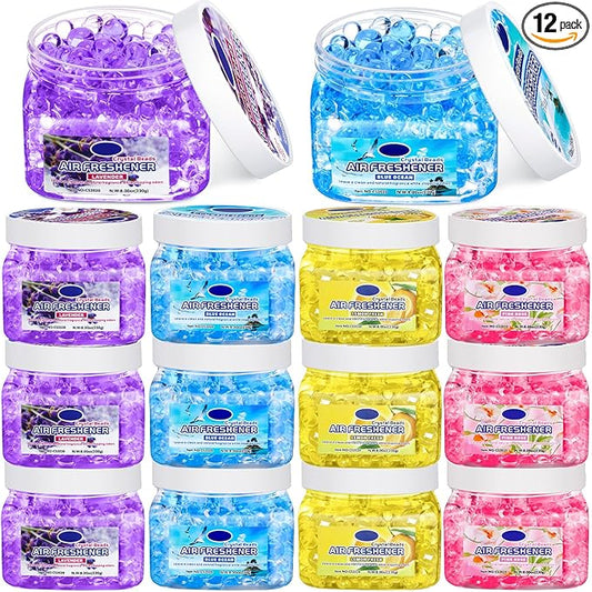 12 Pcs Air Freshener Bulk Odor Gel Eliminator Beads 8 oz Long Lasting Air Freshener Beads Eliminates Odors in Home Bathrooms, Cars, Boats, Rvs and Pet Areas (Ocean, Lavender, Rose, Lemon)
