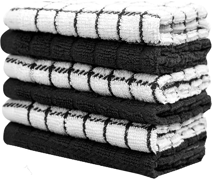 Bumble Dish Cloths (6 Pack) | 12” x 12” | 100% Cotton Kitchen Towels | 405 GSM | Soft, Highly Absorbent & Durable Dish Towels for Kitchen | Black
