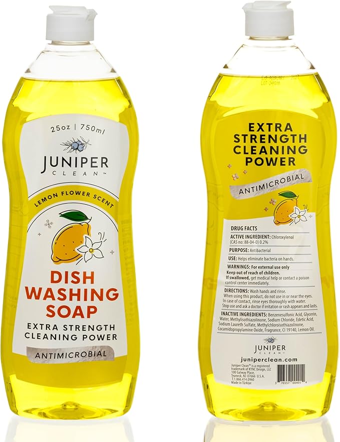 Juniper CLEAN, Dish Soap, Lemon Scent, Liquid Dish Washing Soap Squeeze Bottle 25 Fl Oz (Pack of 6)