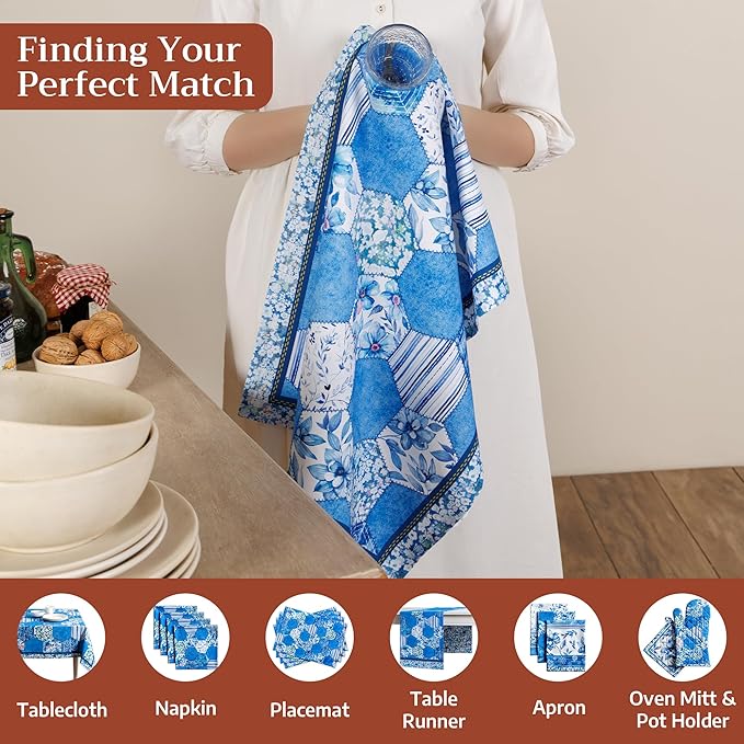 Maison d' Hermine Kitchen Towels Set of 3 100% Cotton 27.50" x 20" Reusable Cloth Tea Dish Towels Absorbent with Hanging Loop for Kitchen Farmhouse Hotel Spring Summer - Summer Blues