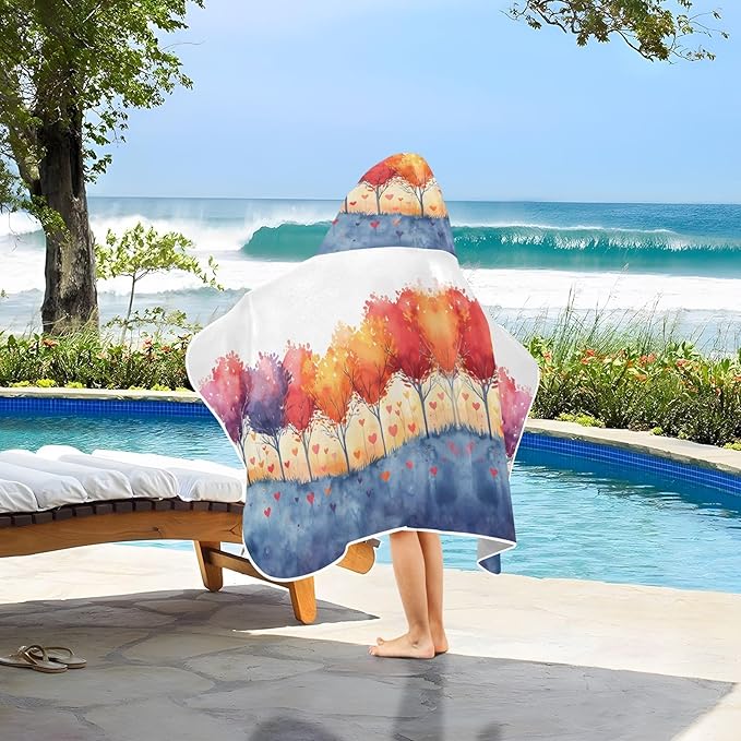 Hooded Towel for Kids Trees with Colorful Leaves Beach Wrap Bath Towels 50x23.5in