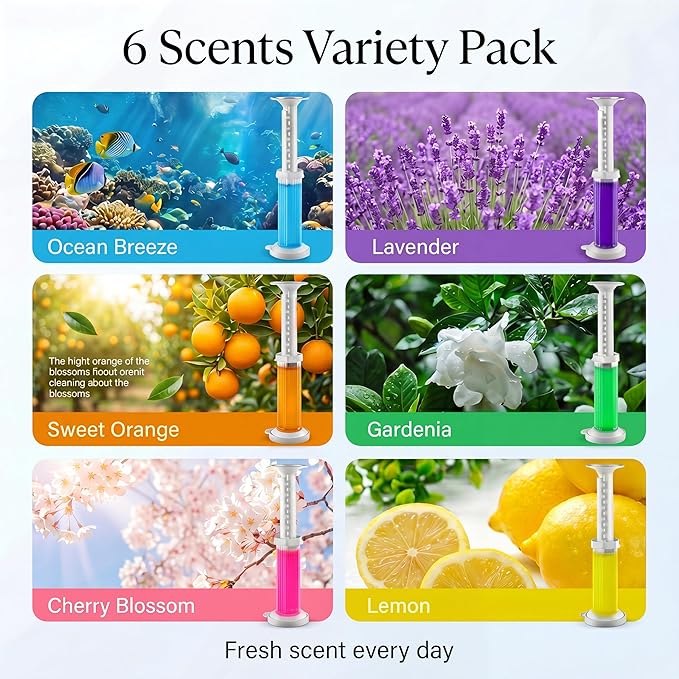 120 Stamps (12 Tubes) Toilet Bowl Gel Flower Stamp, 6 Scents Lavender Orange Ocean Gardenia, Prevent Limescale and Ring, Flush-Activated Cleaner, Long-Lasting Bathroom Freshener