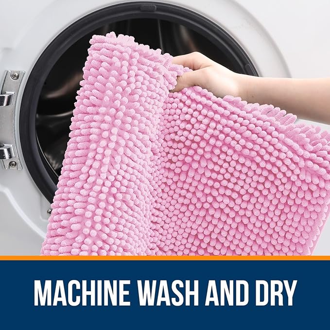 OLANLY Large Bathroom Rugs 45x27, Extra Soft Absorbent Chenille Bath Rugs, Rubber Backing Quick Dry, Machine Washable Bath Mats for Bathroom Floor, Tub and Shower, Home Decor Accessories, Pink