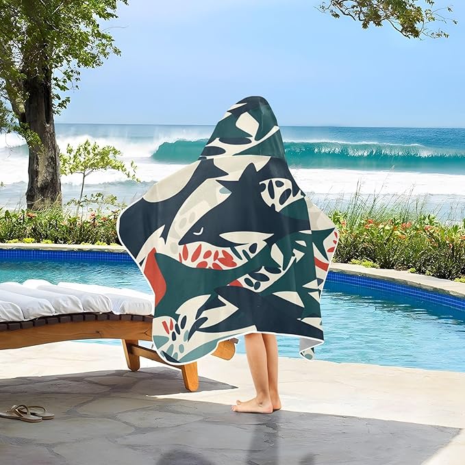 Hooded Towel for Kids Sink Or Swim Sharks Beach Wrap Bath Towels 50x23.5in