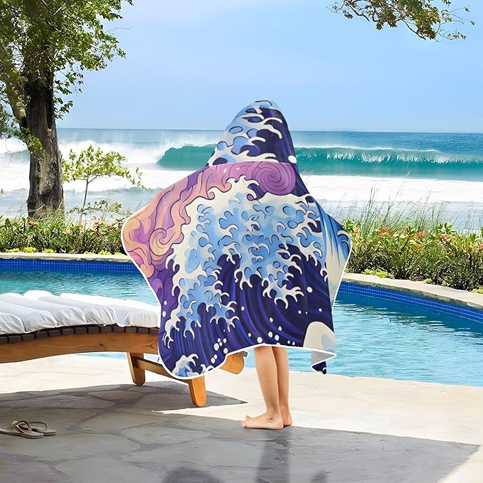 Hooded Towel for Kids The Great Waves of The Sea Beach Wrap Bath Towels 50x23.5in