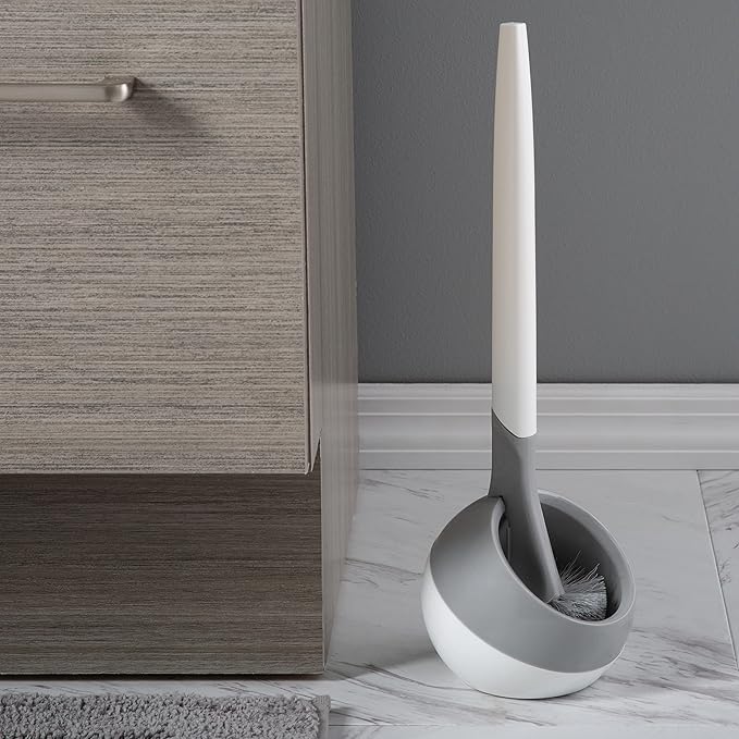 Bath Bliss Quarter Note Bathroom Toilet Brush | Dimensions : 4.72" L x 4.72" W x 14.57" H | Bathroom Clean | Rust Proof Material | Durable | Compact Design | Grey