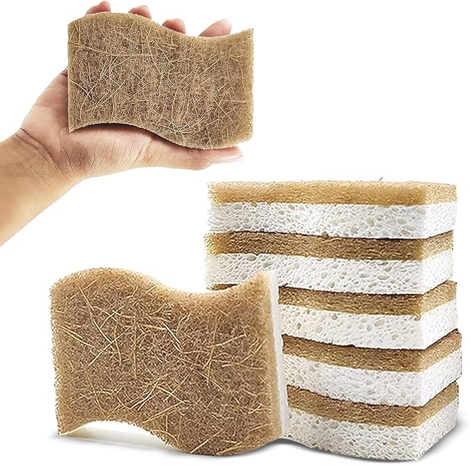Biodegradable Natural Kitchen Sponges - Compostable Dish Sponge Scrubber, 6 Pack Multipurpose Sponges for Dishes, Cleaning Scrub Sponge for Dishwashing