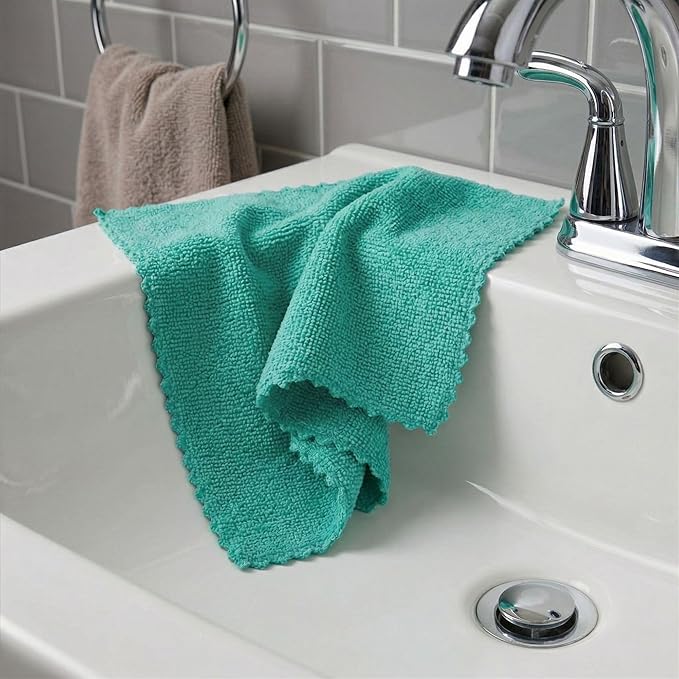 Restaurantware-Clean Tek Professional 11.81 x 11.81 Inch Microfiber Rags in a Box, 25 Absorbent Cleaning Cloths - No-Scratch, Green Microfiber Reusable Edgeless Cleaning Towels, Leaves No Streak