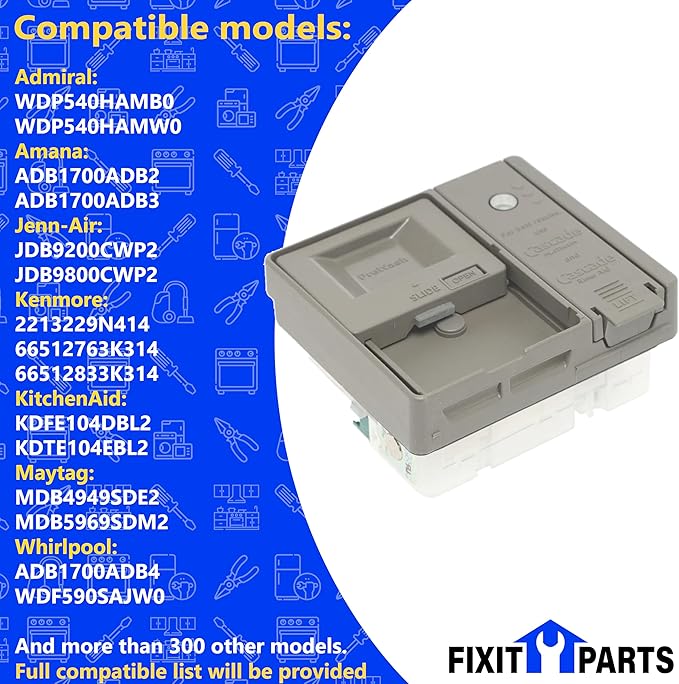 US-Based Supplier – W10861000 Genuine OEM Detergent Dispenser Replaces AP5999391 W10620296 W10620298 W10620299 W10861000VP Compatible With Admiral Amana JenAir Kenmore KitchenAid Mtag Whirlpool washer
