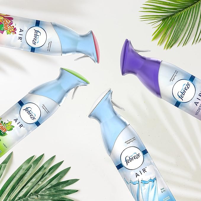 Febreze Air Freshener Odor Eliminator Spray, Assorted Scent Febreze & Bathroom Deodorizer, Original, Island Fresh, Linen Sky & Lavender, 4 Pack
