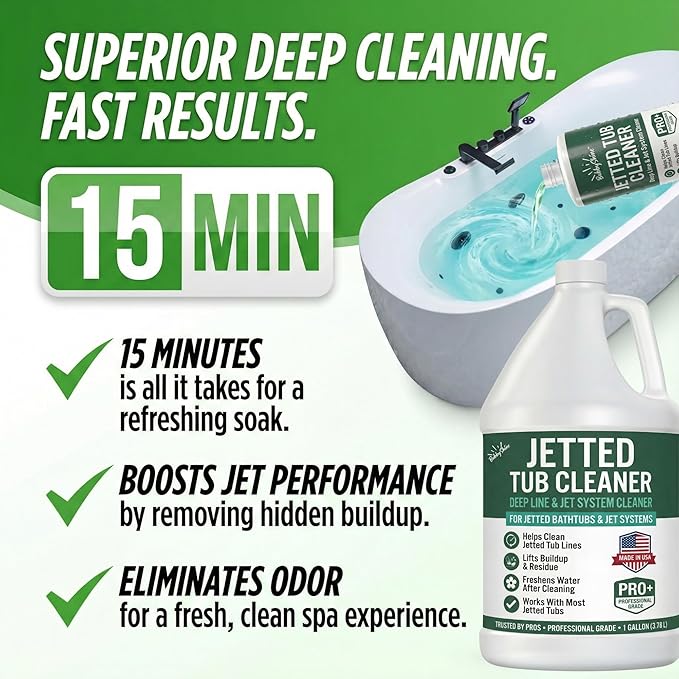 BubbyShine Jetted Tub Cleaner for Bathtub Jets – Deep Cleaning Bathtub Cleaner Formula for Jets & Whirlpool Tubs, Pro Grade System Flush for Internal Lines and Pipes, Made in USA, 1 Gallon