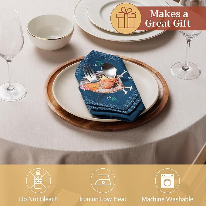 Maison d' Hermine 100% Cotton Cloth Napkins Set of 4 Everyday Reusable Square Napkins Cloth Washable Dinner Party Wedding Restaurant Hotel Kitchen Spring Summer (Meadow Rooster, 18" x 18")