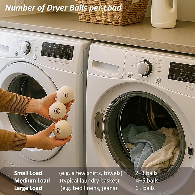 Wool Dryer Balls Laundry, XL(2.7") 6 Pack, Premium Fabric Softener Ball, Reusable, Anti Static, Chemical Free Natural Wool Balls for Dryer, Laundry Dryer Balls – 100% New Zealand Wool