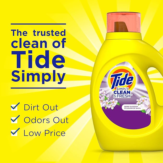 Tide Simply Clean & Fresh Liquid Laundry Detergent, Berry Blossom, 64 Loads 92 Fl Oz